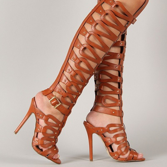 Breckelles Shoes - Breckelle's DIVA-22 Tan Gladiator Over Knee Sandal